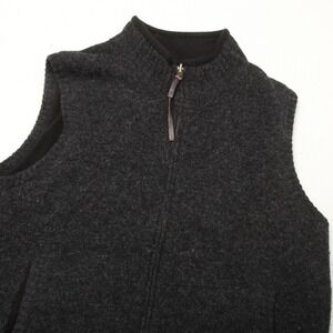 Pendleton Sweater Vest Mens M Gray Reversible Zip Shetland Wool Mock Neck Fleece